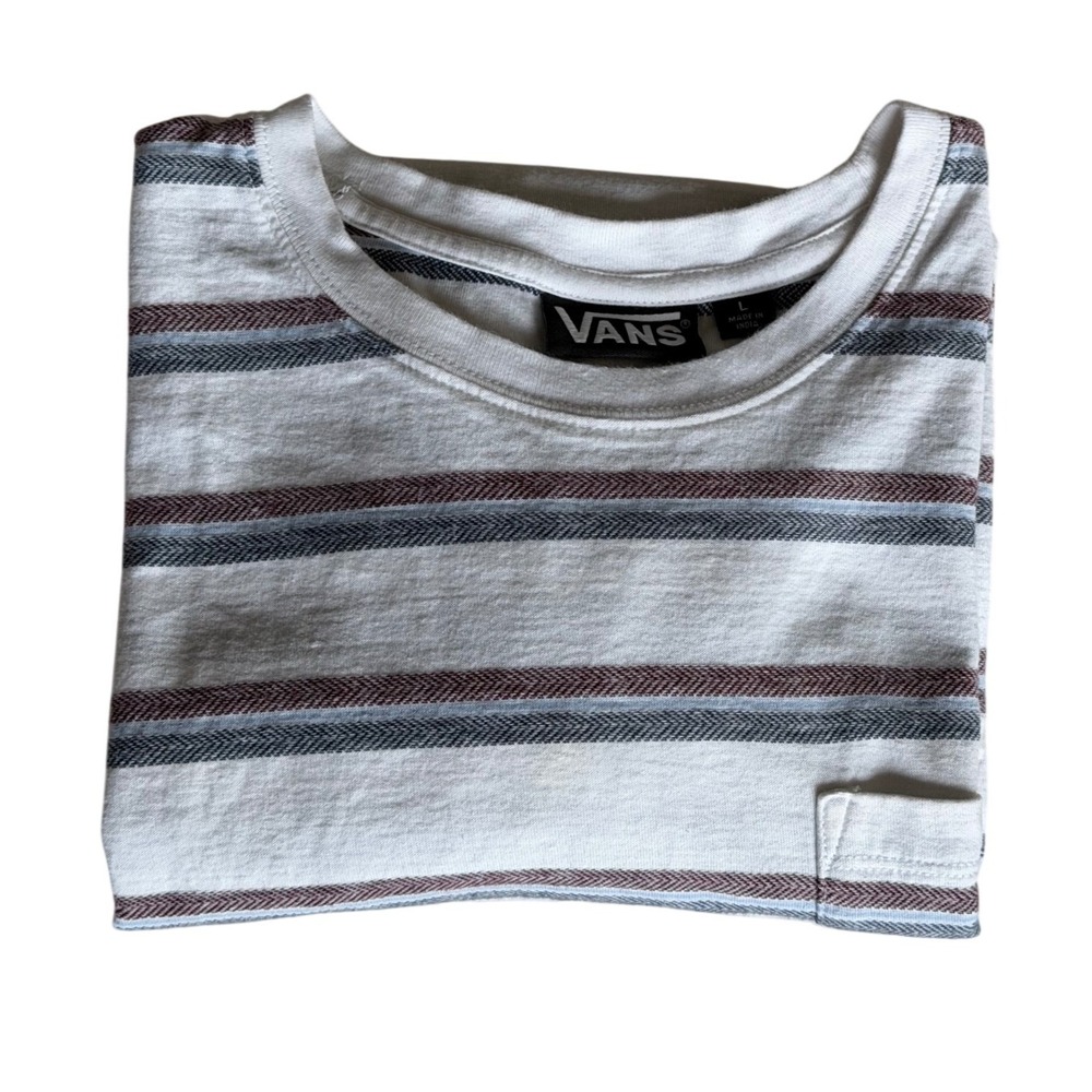 Vans T-Shirt Mens Large VN0A3QPM07F White Striped Pocket Short Sleeve EUC